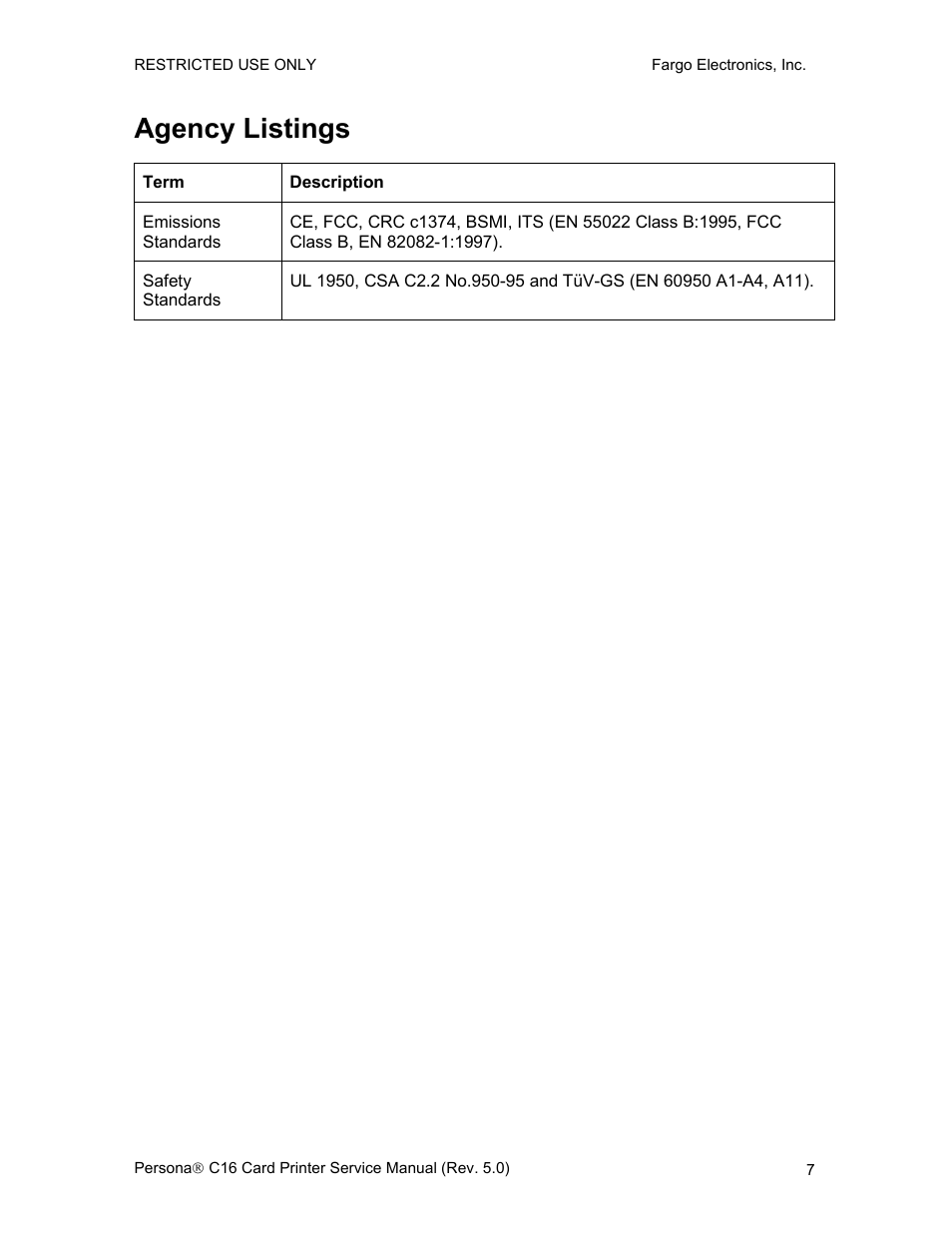 Agency listings | FARGO electronic C16 User Manual | Page 16 / 259