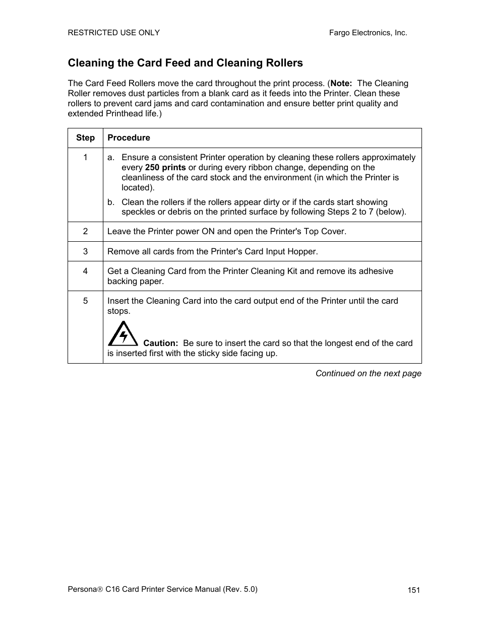 Cleaning the card feed and cleaning rollers | FARGO electronic C16 User Manual | Page 160 / 259