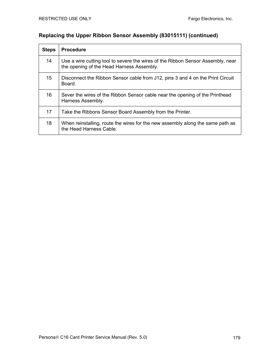 Replacing the, Encoder wheel sensor assembly (830149) | FARGO electronic C16 User Manual | Page 188 / 259