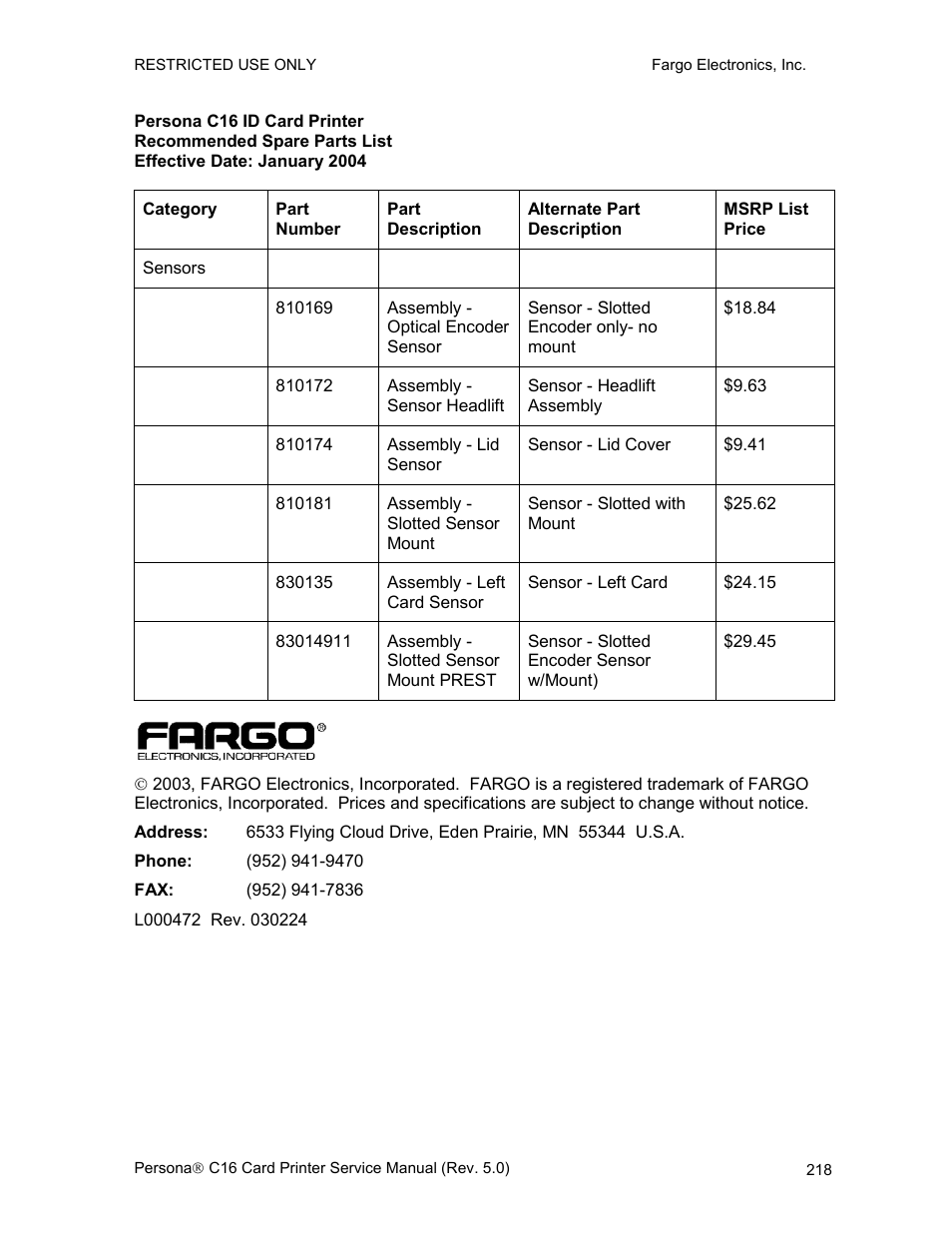 FARGO electronic C16 User Manual | Page 227 / 259