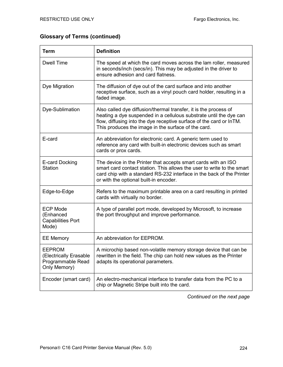 Glossary of terms (continued) | FARGO electronic C16 User Manual | Page 233 / 259