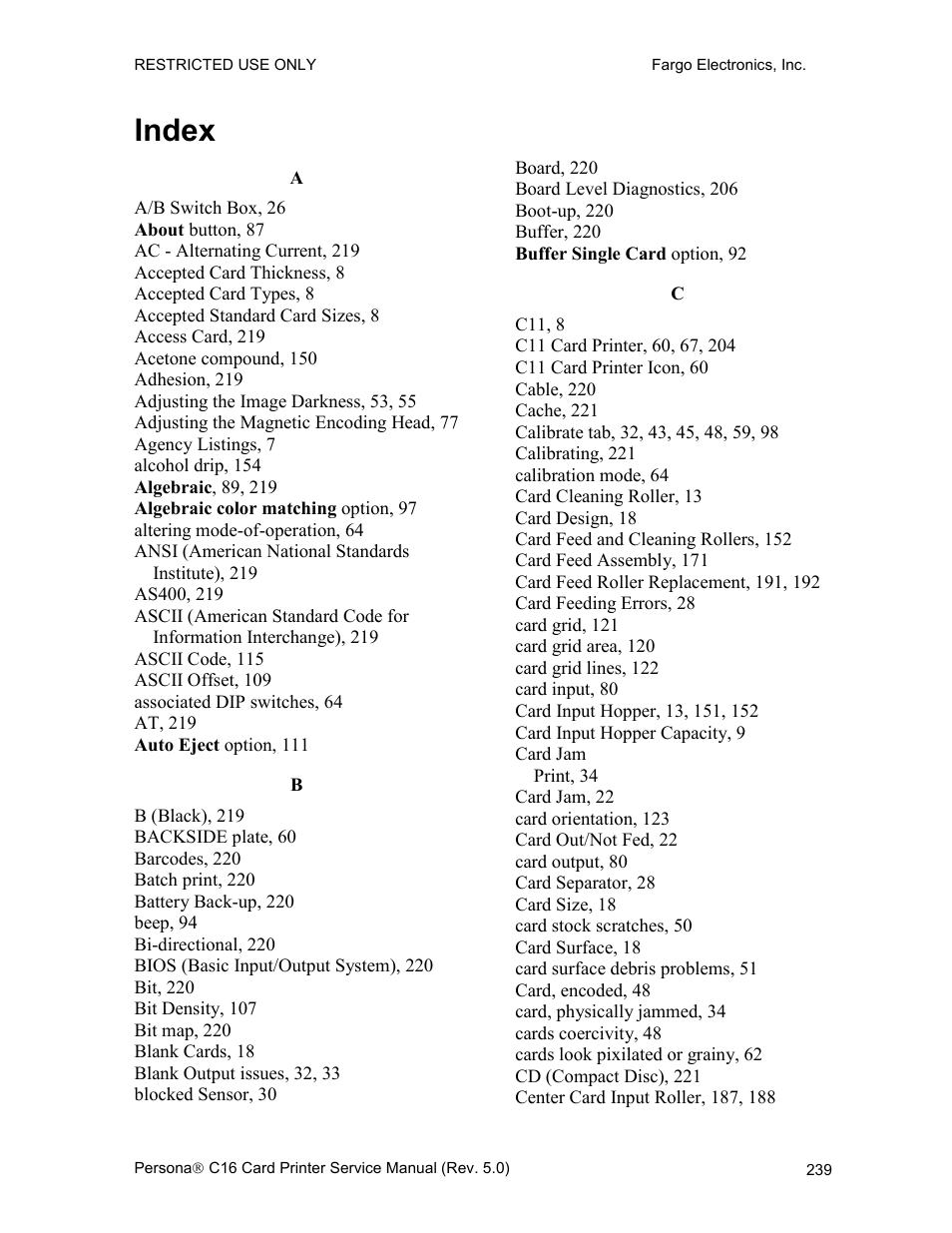 Index | FARGO electronic C16 User Manual | Page 248 / 259