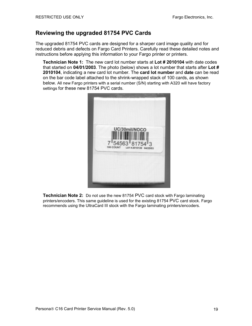 Reviewing the upgraded 81754 pvc cards | FARGO electronic C16 User Manual | Page 28 / 259