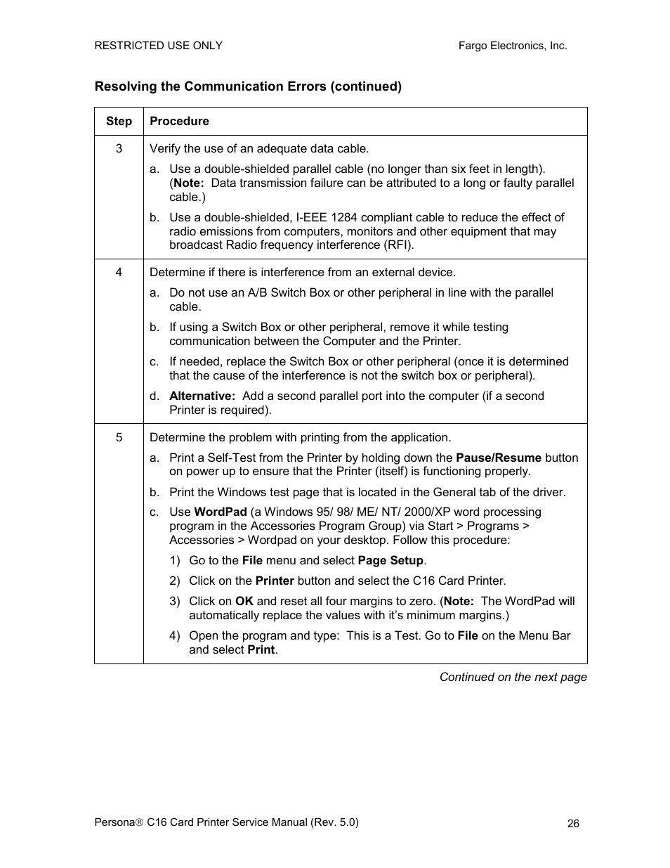 Resolving the communication errors (continued) | FARGO electronic C16 User Manual | Page 35 / 259