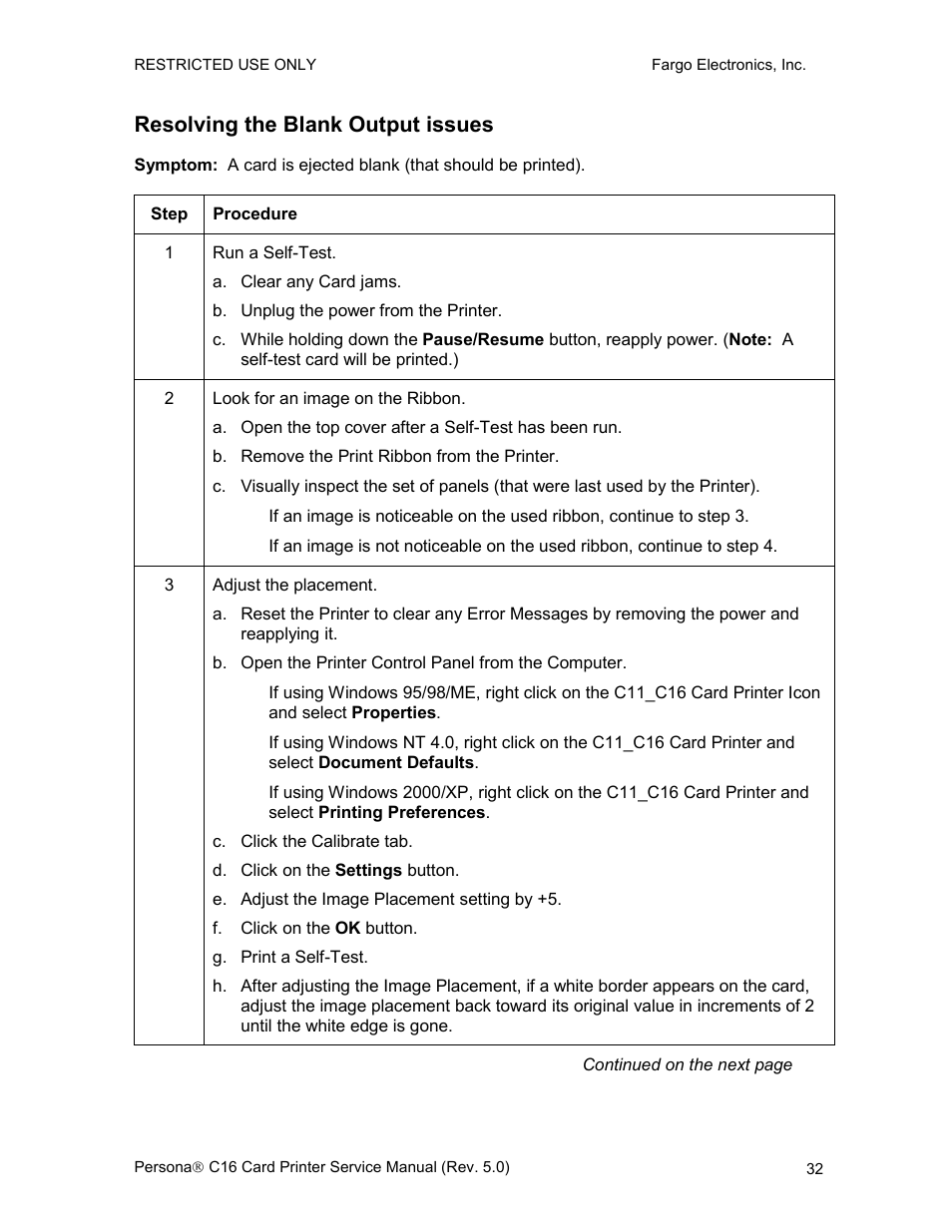 Resolving the blank output issues | FARGO electronic C16 User Manual | Page 41 / 259