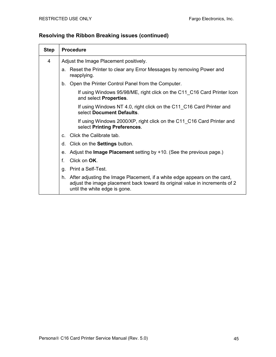 Resolving the ribbon breaking issues (continued) | FARGO electronic C16 User Manual | Page 54 / 259