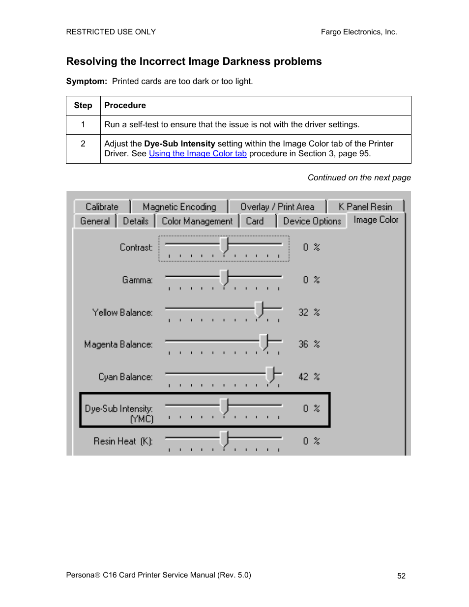 Resolving the incorrect image darkness problems | FARGO electronic C16 User Manual | Page 61 / 259