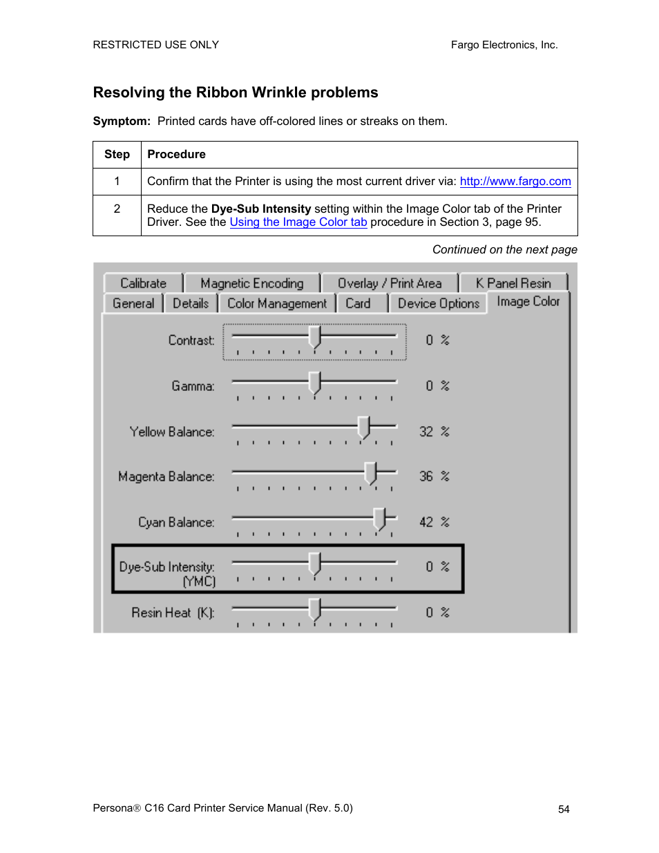 Resolving the ribbon wrinkle problems | FARGO electronic C16 User Manual | Page 63 / 259