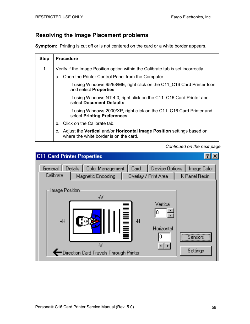 Resolving the image placement problems | FARGO electronic C16 User Manual | Page 68 / 259