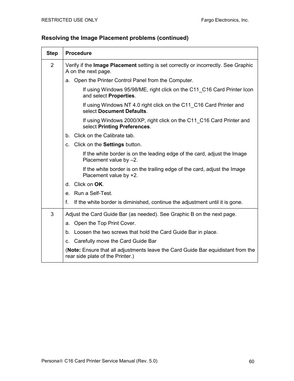 Resolving the image placement problems (continued) | FARGO electronic C16 User Manual | Page 69 / 259