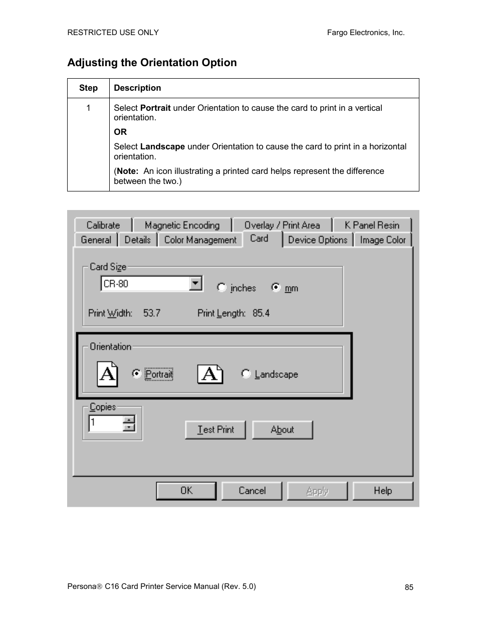 Adjusting the orientation option | FARGO electronic C16 User Manual | Page 94 / 259