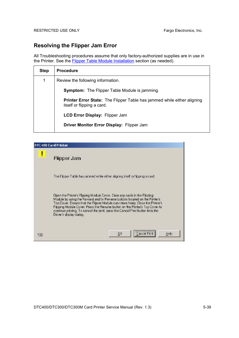 Resolving the flipper jam error | FARGO electronic DTC300 User Manual | Page 112 / 446