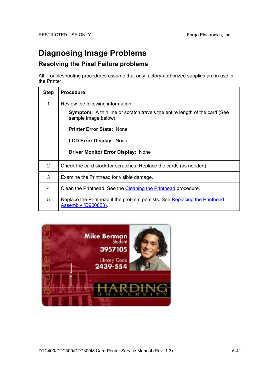 Diagnosing image problems, Resolving the pixel failure problems | FARGO electronic DTC300 User Manual | Page 114 / 446