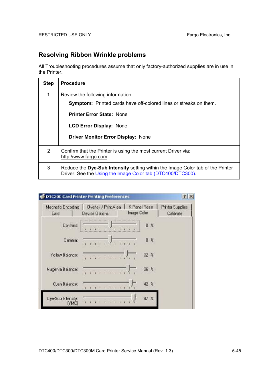 Resolving ribbon wrinkle problems | FARGO electronic DTC300 User Manual | Page 118 / 446