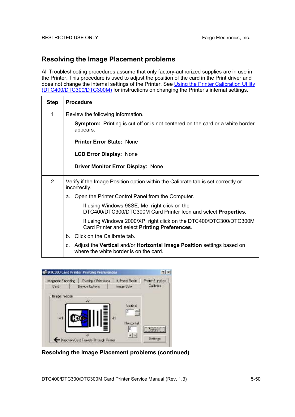 Resolving the image placement problems | FARGO electronic DTC300 User Manual | Page 123 / 446