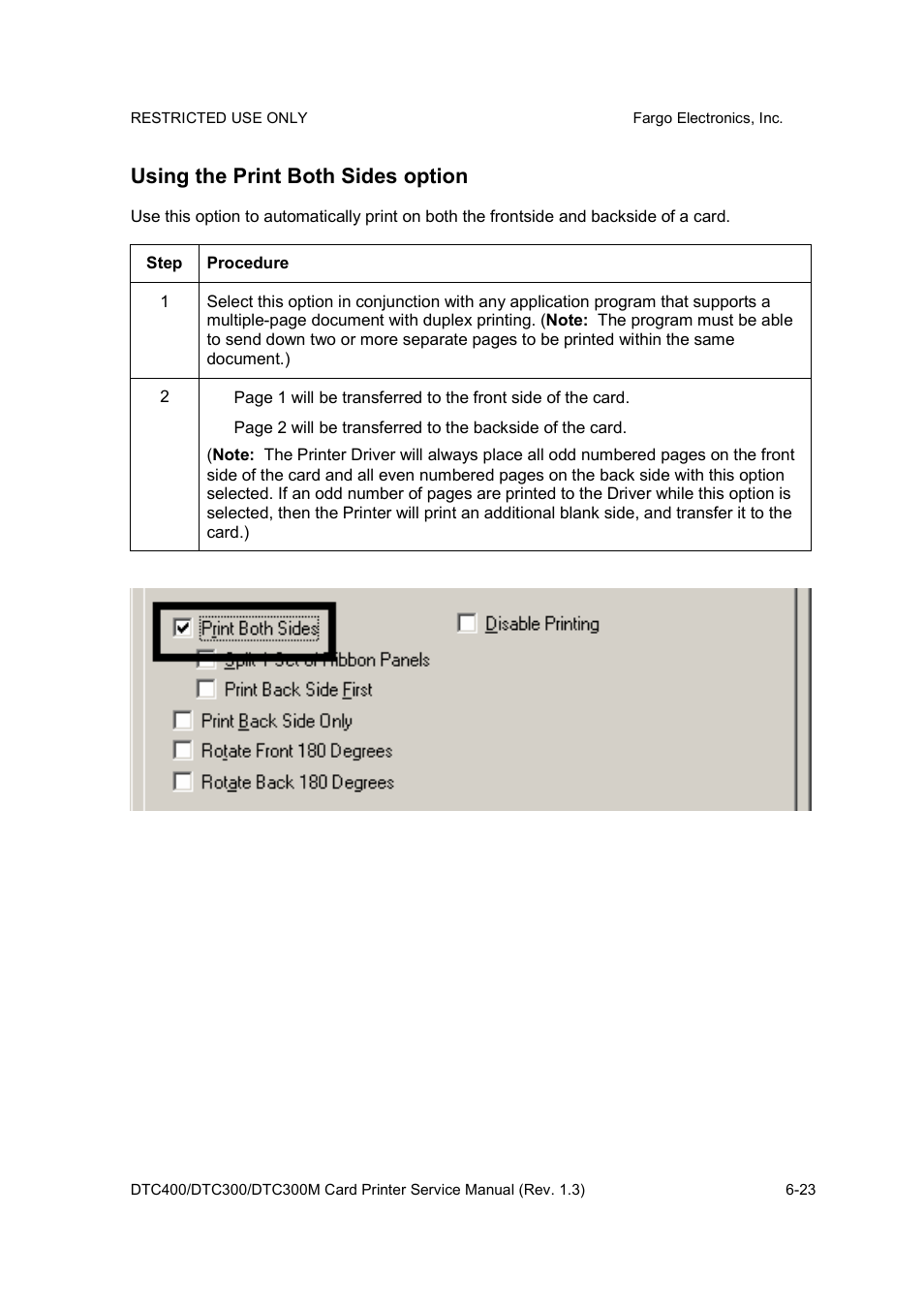 Using the print both sides option | FARGO electronic DTC300 User Manual | Page 152 / 446