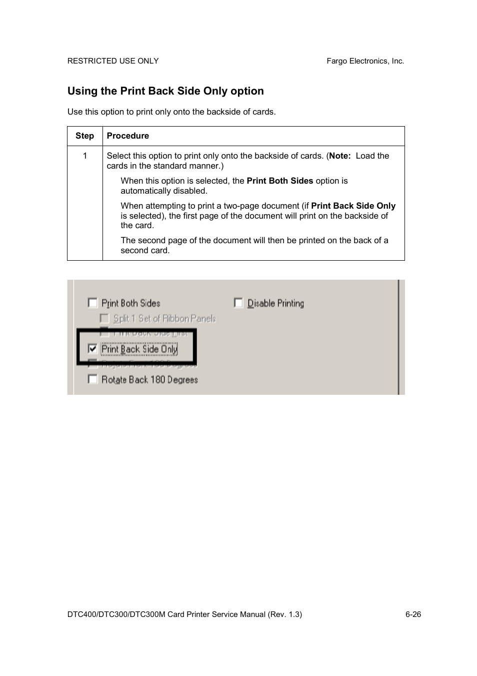 Using the print back side only option | FARGO electronic DTC300 User Manual | Page 155 / 446