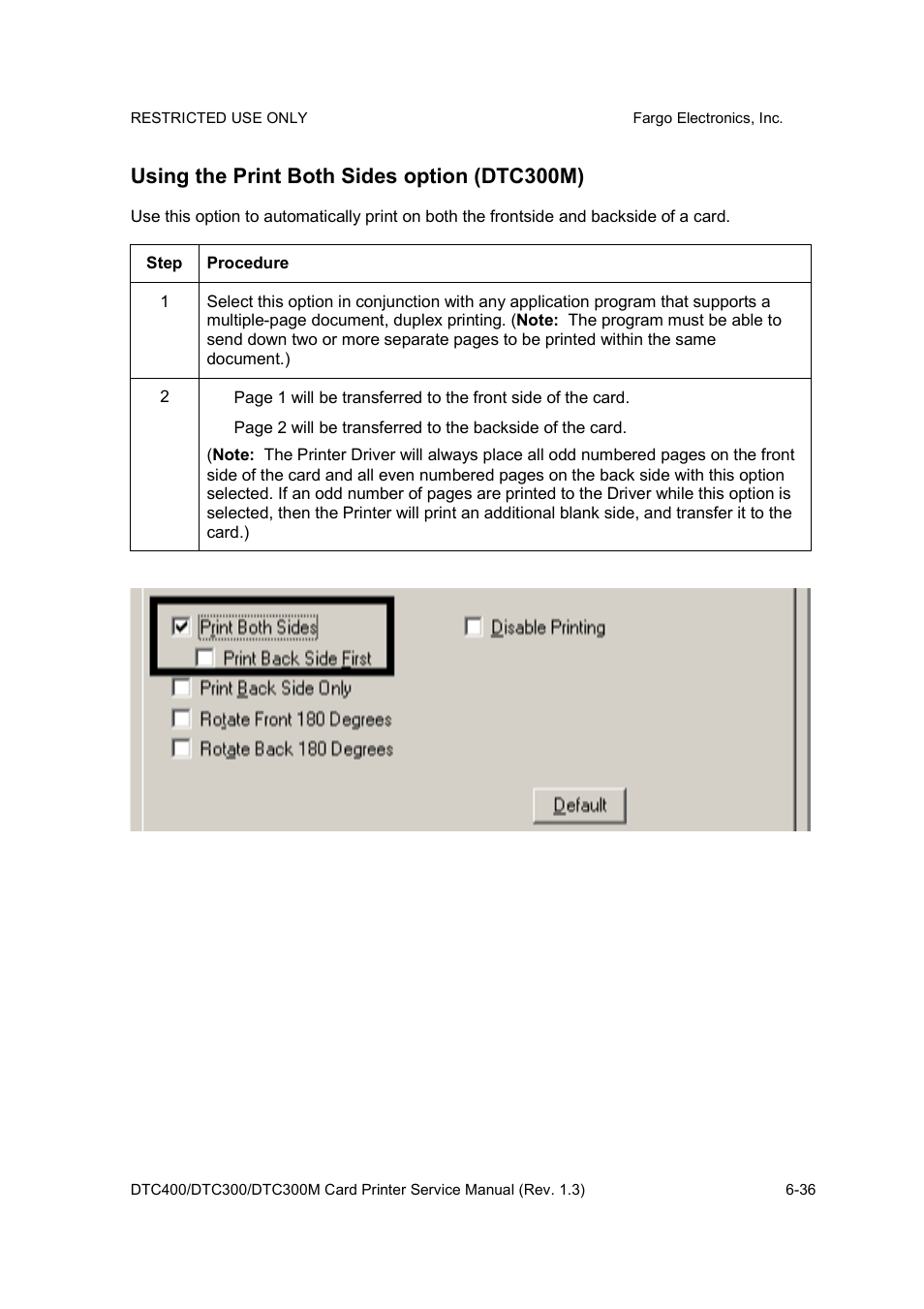 Using the print both sides option (dtc300m) | FARGO electronic DTC300 User Manual | Page 165 / 446