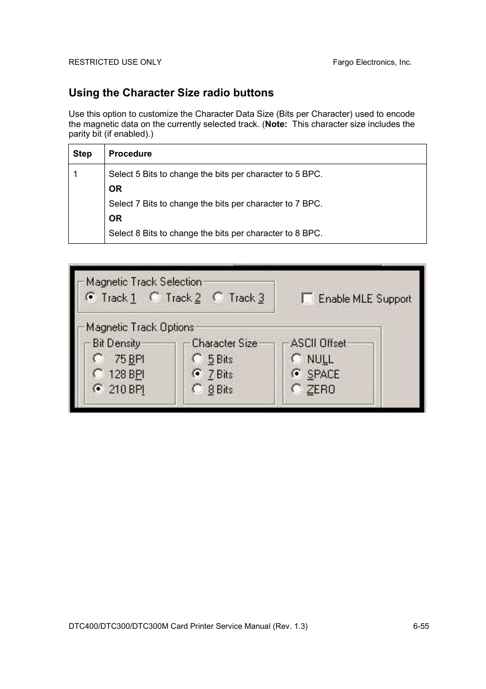 Using the character size radio buttons | FARGO electronic DTC300 User Manual | Page 184 / 446