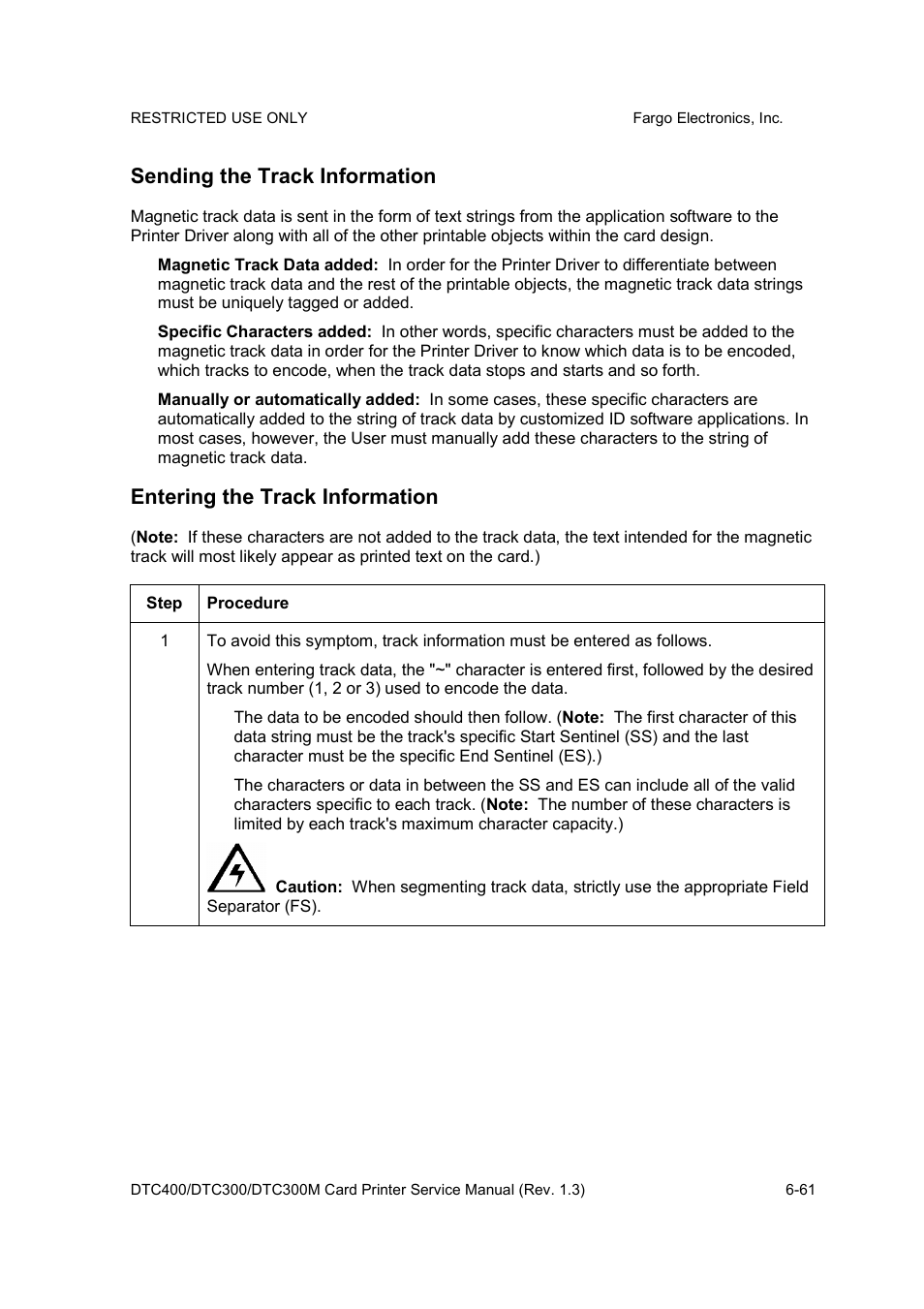 Sending the track information, Entering the track information | FARGO electronic DTC300 User Manual | Page 190 / 446