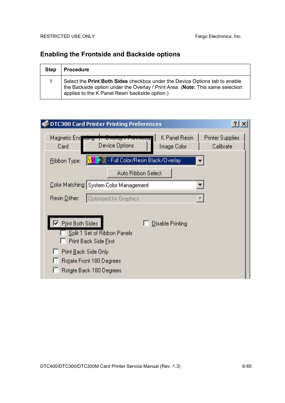 Enabling the frontside and backside options | FARGO electronic DTC300 User Manual | Page 194 / 446