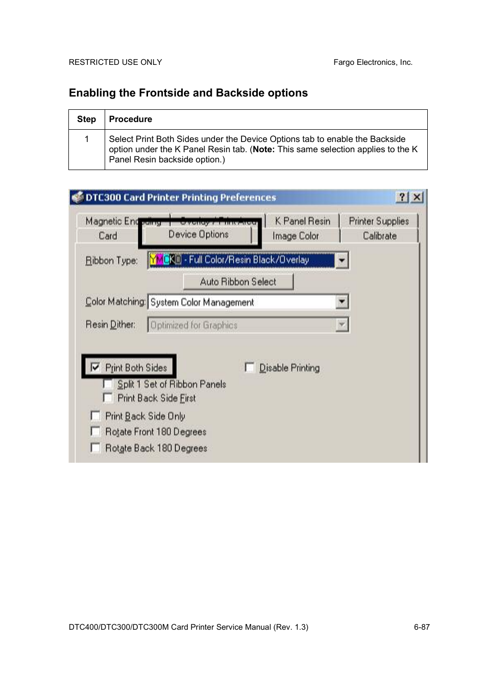 Enabling the frontside and backside options | FARGO electronic DTC300 User Manual | Page 216 / 446