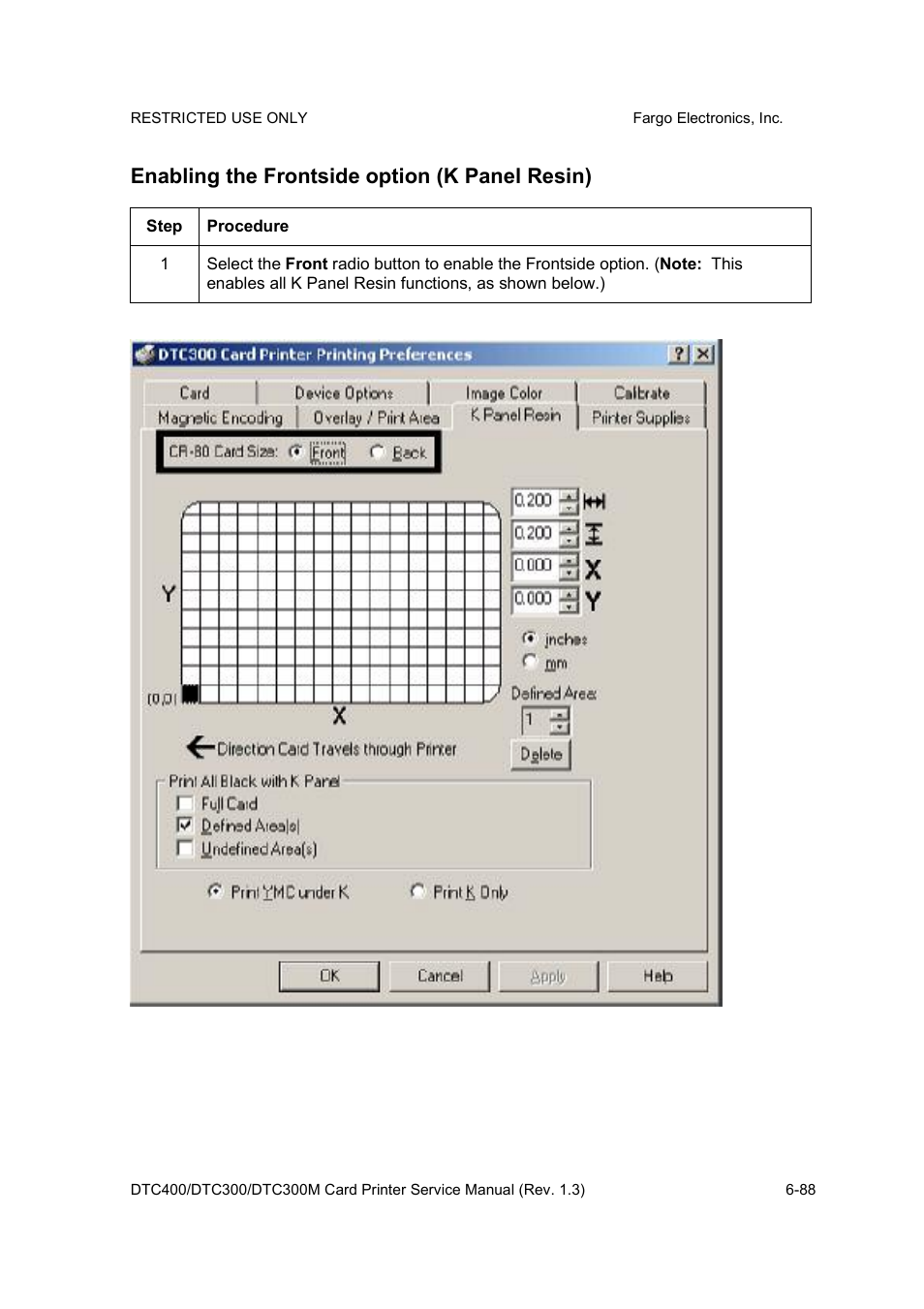 Enabling the frontside option (k panel resin) | FARGO electronic DTC300 User Manual | Page 217 / 446