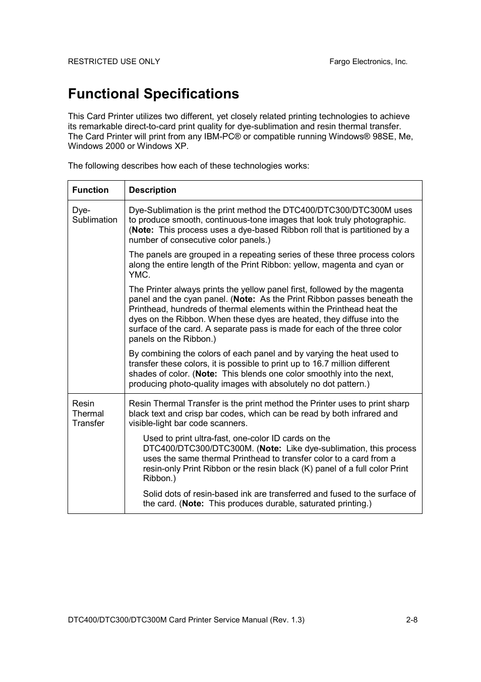 Functional specifications | FARGO electronic DTC300 User Manual | Page 23 / 446