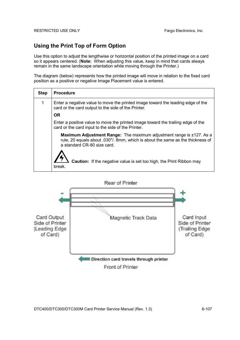 Using the print top of form option | FARGO electronic DTC300 User Manual | Page 236 / 446