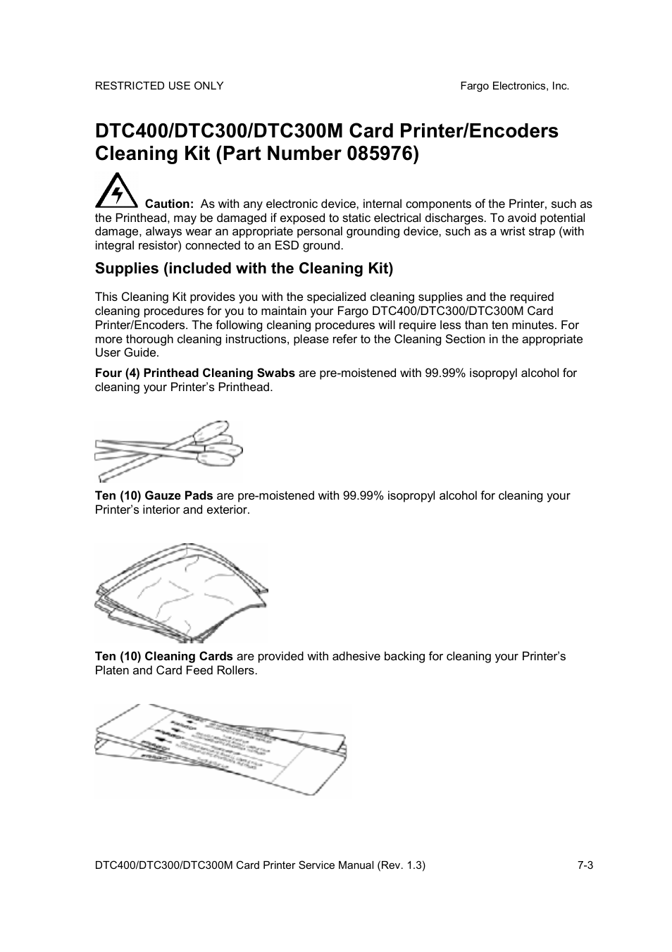 Supplies (included with the cleaning kit) | FARGO electronic DTC300 User Manual | Page 249 / 446