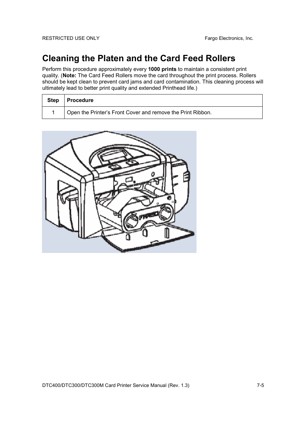 Cleaning the platen and the card feed rollers | FARGO electronic DTC300 User Manual | Page 251 / 446