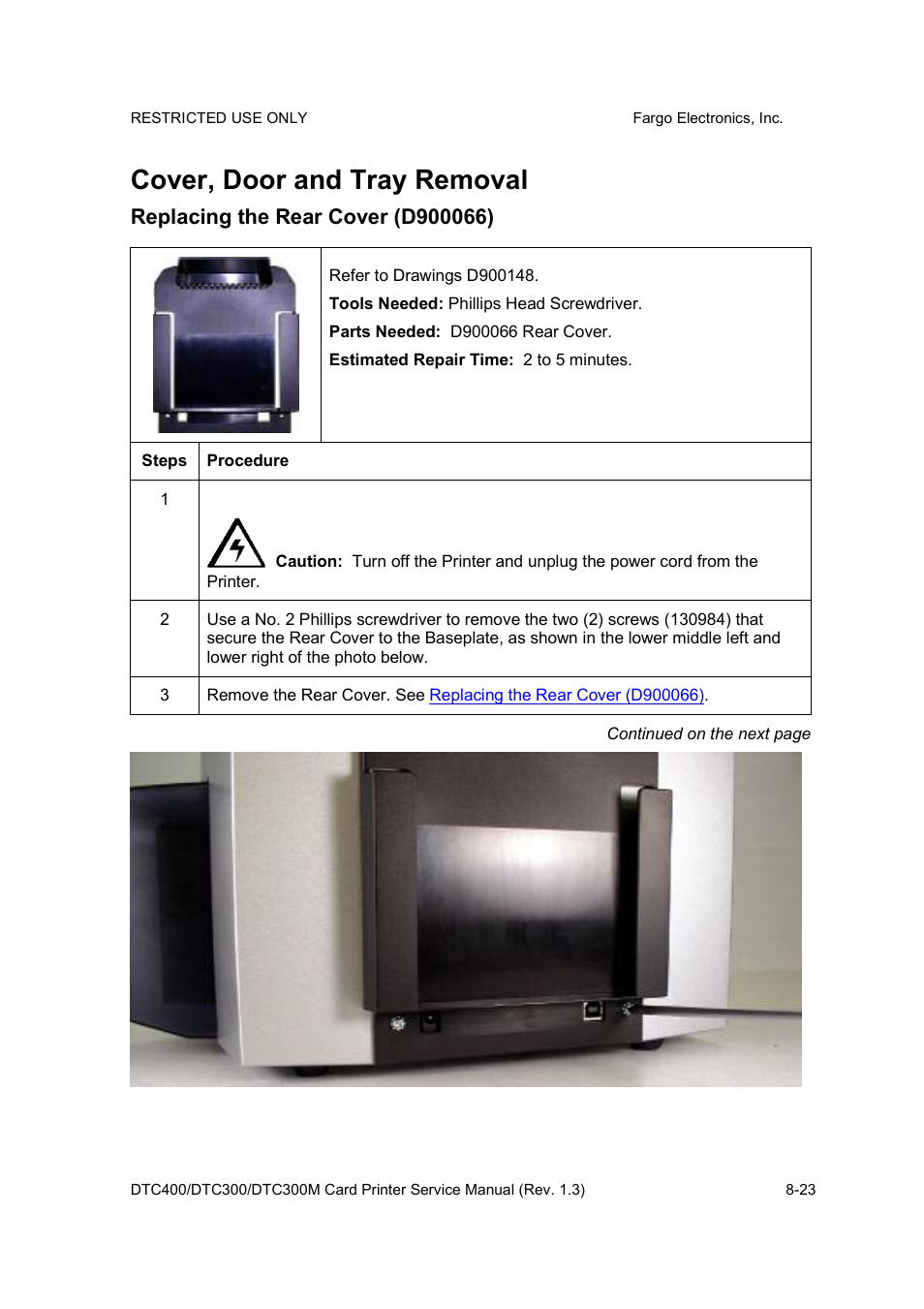 Cover, door and tray removal | FARGO electronic DTC300 User Manual | Page 277 / 446