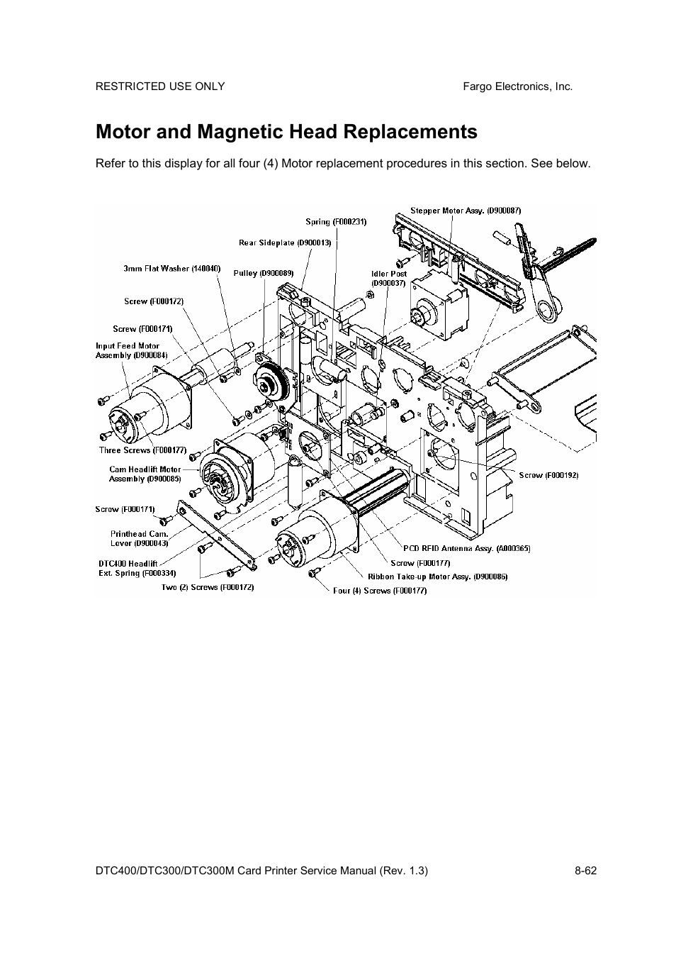 Motor and magnetic head replacements | FARGO electronic DTC300 User Manual | Page 316 / 446