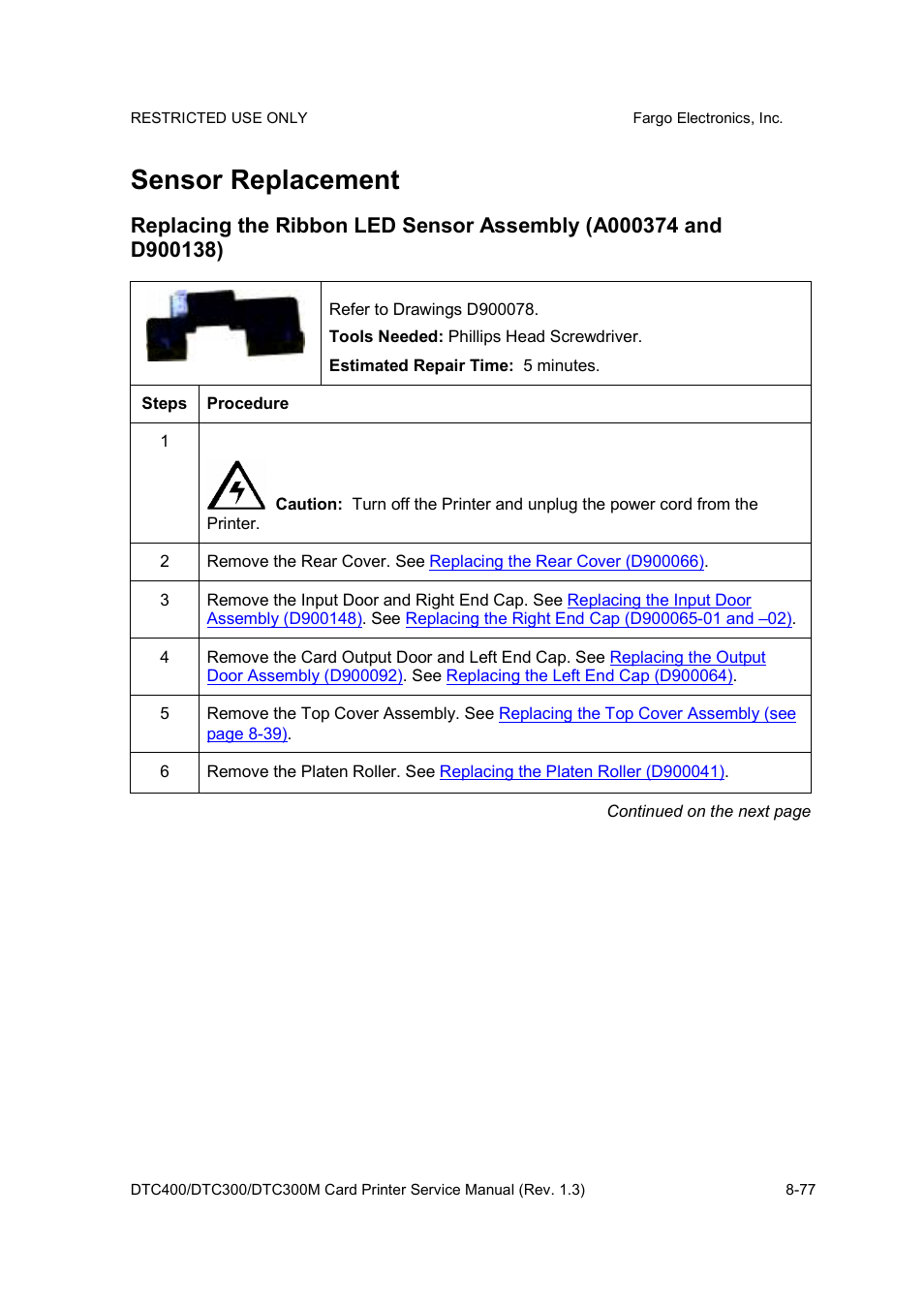 Sensor replacement | FARGO electronic DTC300 User Manual | Page 331 / 446