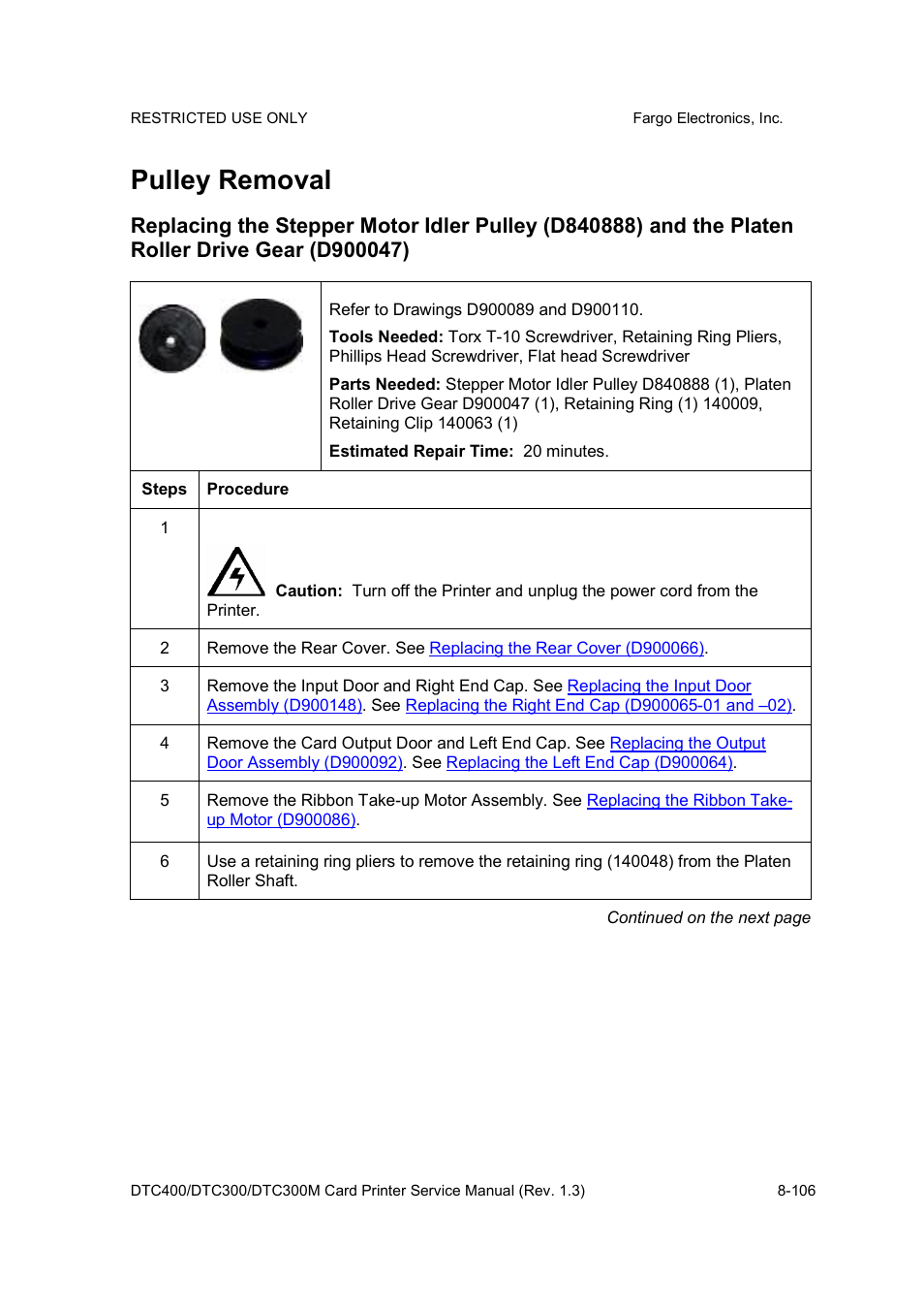 Pulley removal | FARGO electronic DTC300 User Manual | Page 360 / 446