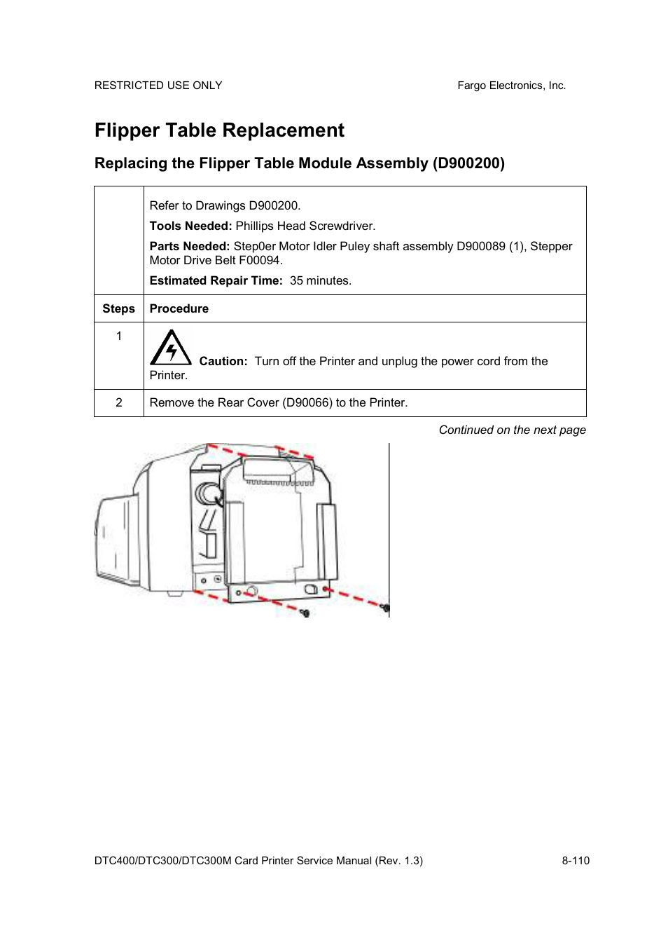 Flipper table replacement | FARGO electronic DTC300 User Manual | Page 364 / 446