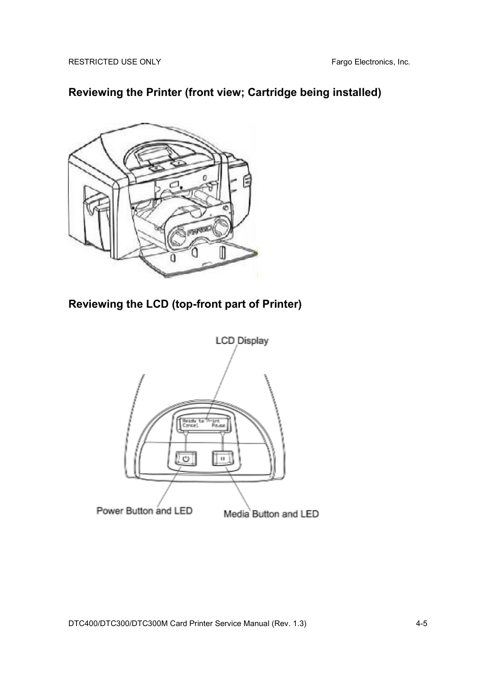 Reviewing the lcd (top-front part of printer) | FARGO electronic DTC300 User Manual | Page 37 / 446