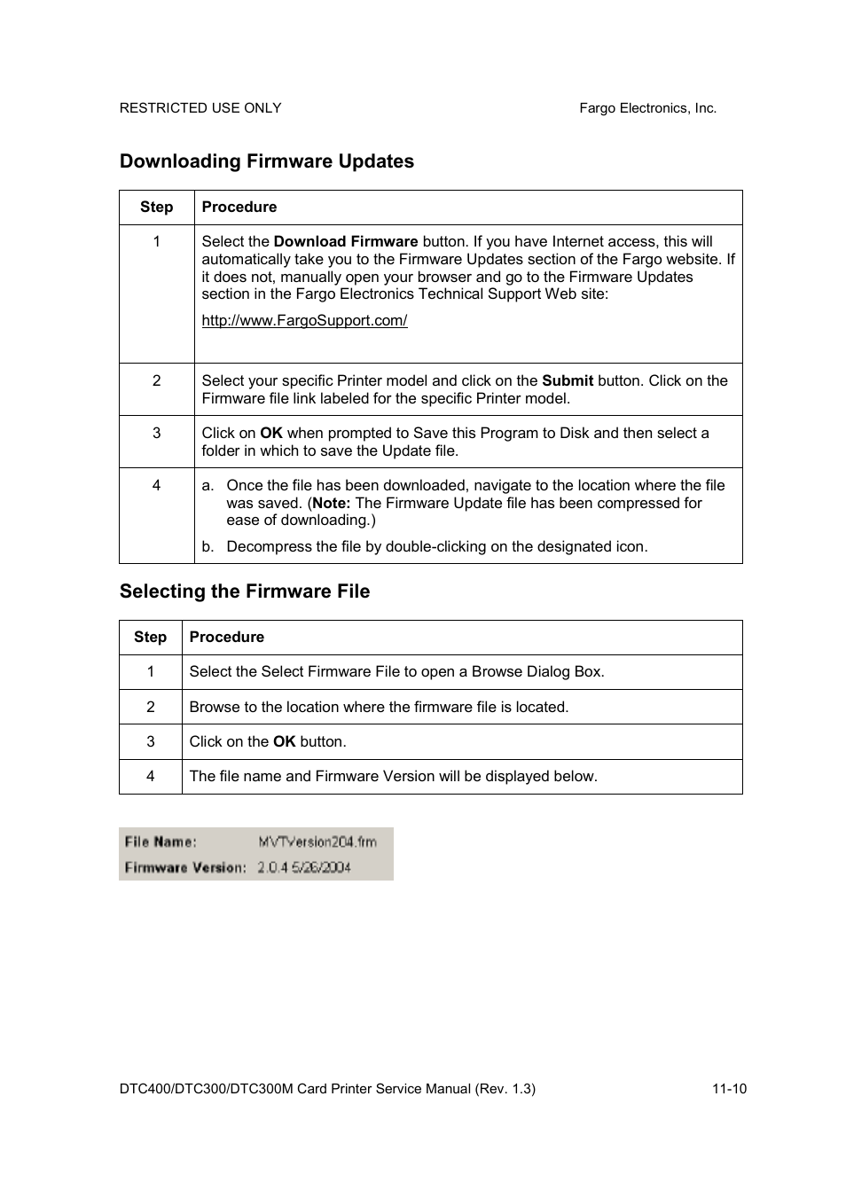 Downloading firmware updates, Selecting the firmware file | FARGO electronic DTC300 User Manual | Page 379 / 446