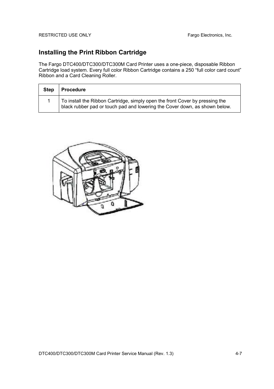 Installing the print ribbon cartridge | FARGO electronic DTC300 User Manual | Page 39 / 446