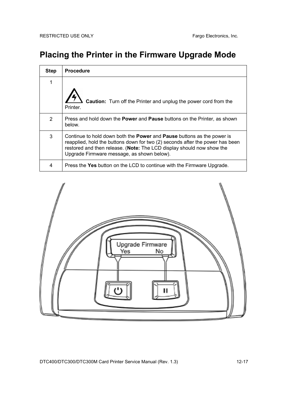 Placing the printer in the firmware upgrade mode | FARGO electronic DTC300 User Manual | Page 415 / 446