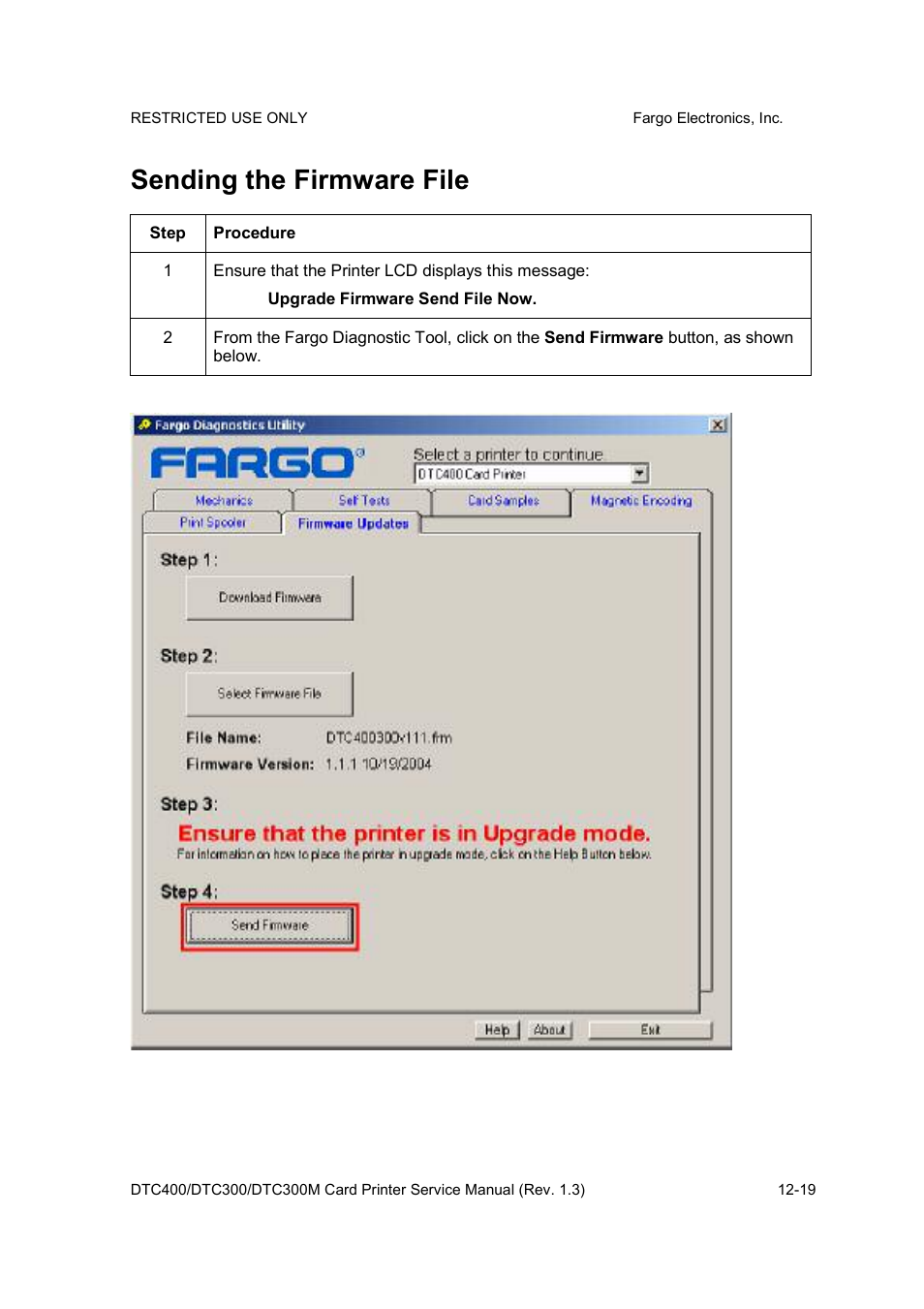 Sending the firmware file | FARGO electronic DTC300 User Manual | Page 417 / 446