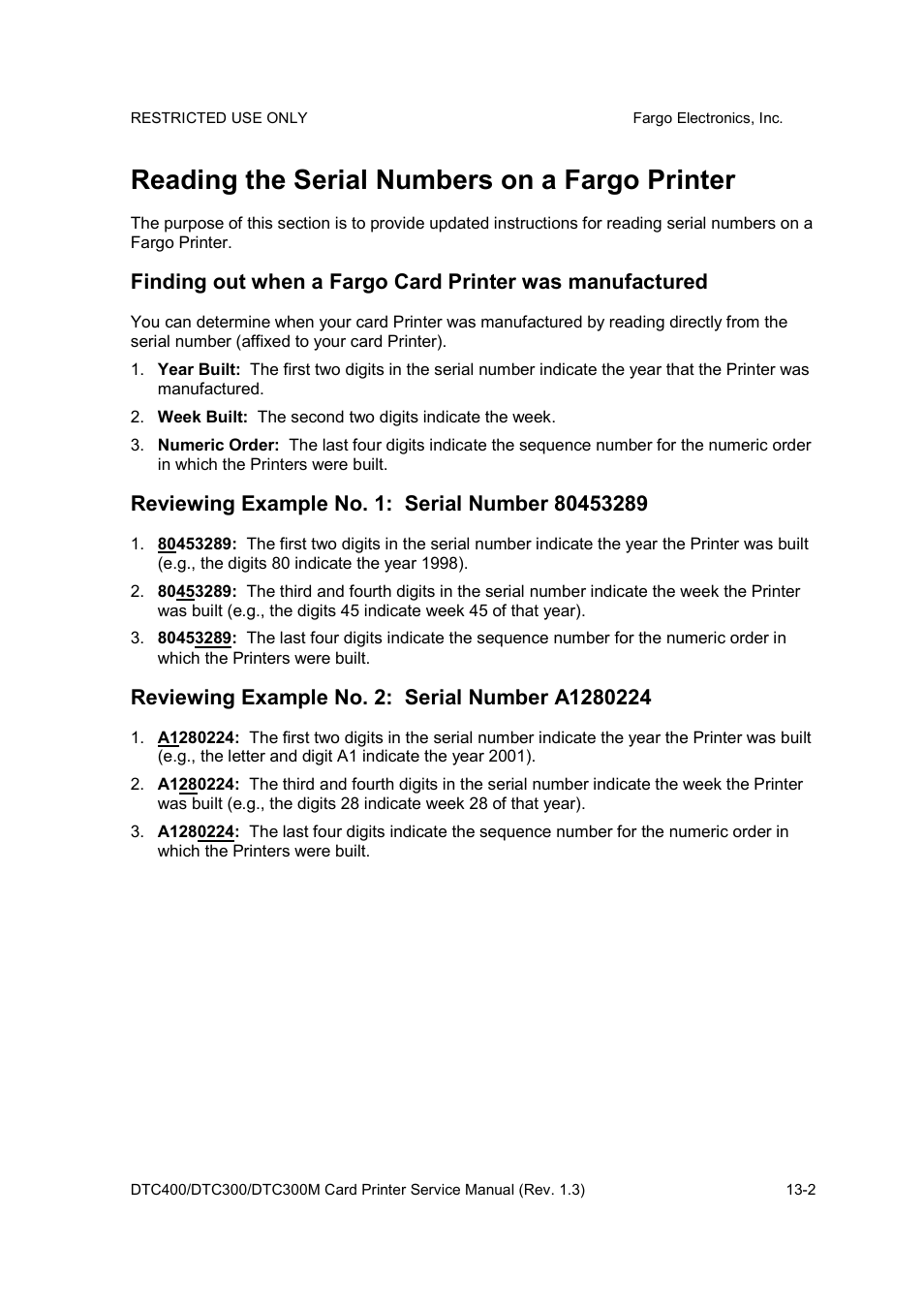 Reading the serial numbers on a fargo printer | FARGO electronic DTC300 User Manual | Page 420 / 446