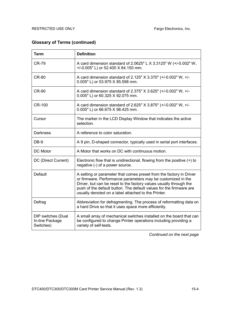 FARGO electronic DTC300 User Manual | Page 425 / 446