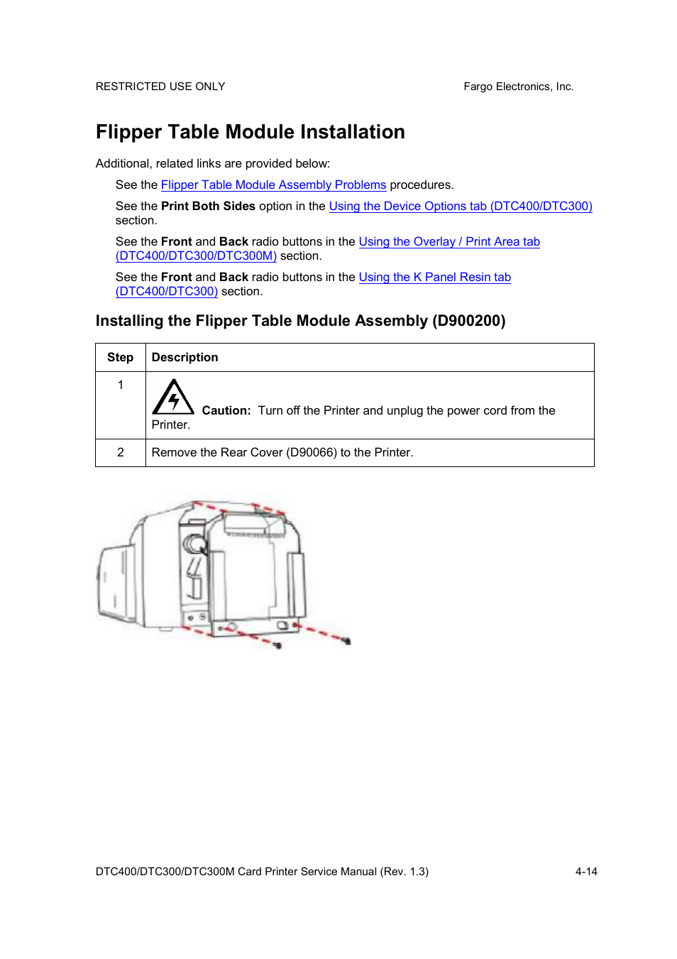 Flipper table module installation | FARGO electronic DTC300 User Manual | Page 46 / 446