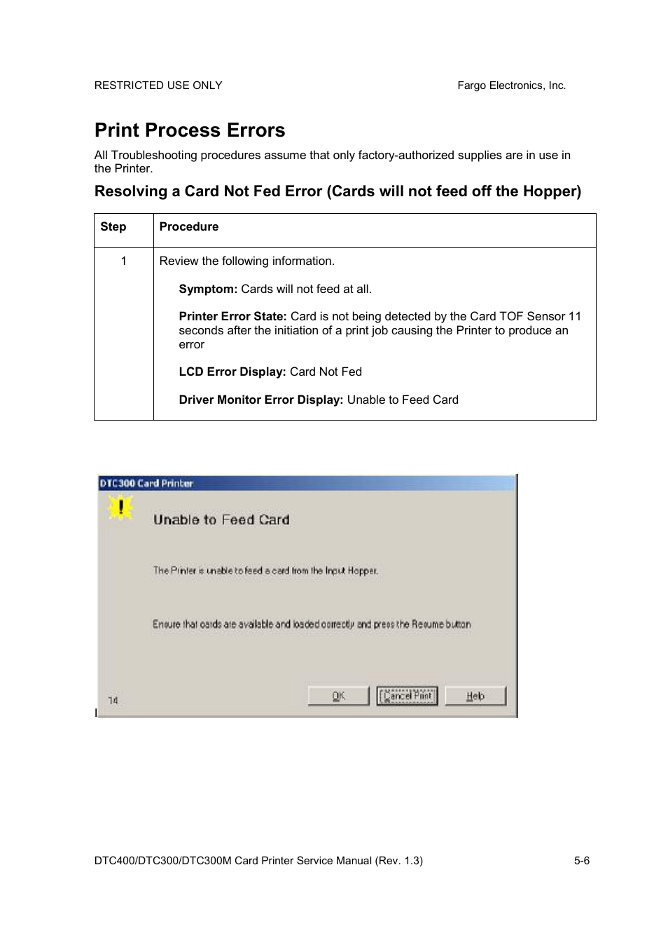 Print process errors | FARGO electronic DTC300 User Manual | Page 79 / 446