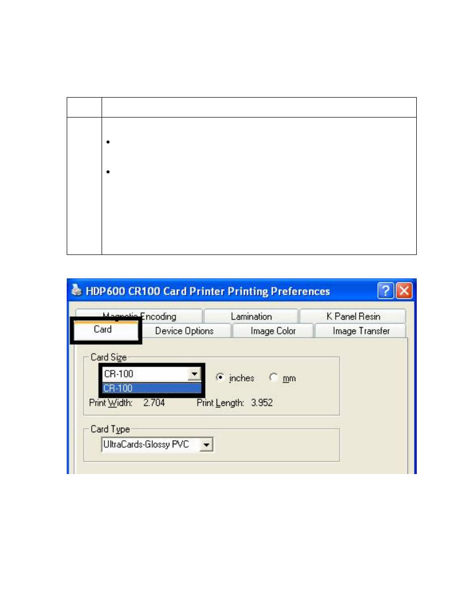 Using the card tab (hdp600 cr100/hdp600-lc cr100) | FARGO electronic HDP600 User Manual | Page 224 / 371