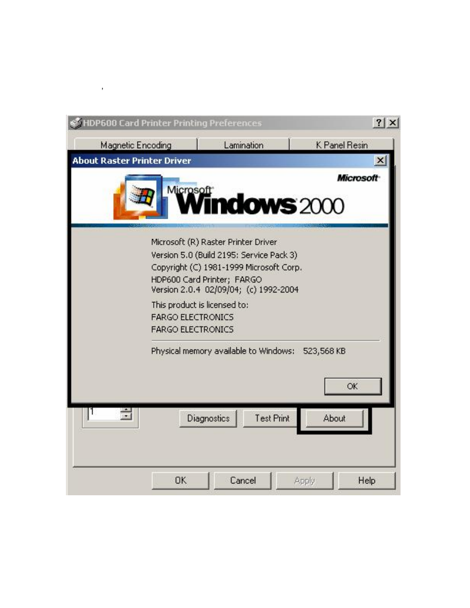 Selecting the about button -23, Selecting the about button | FARGO electronic HDP600 User Manual | Page 234 / 371