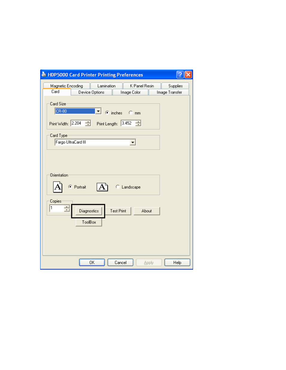 Selecting the diagnostics button, Selecting the diagnostics button -19 | FARGO electronic HDP5000 User Manual | Page 224 / 401