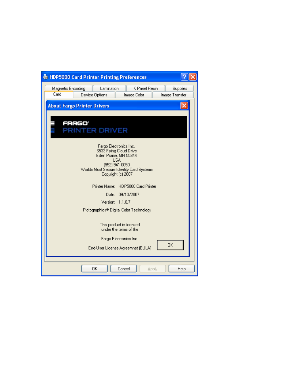 Selecting the about button, Selecting the about button -21 | FARGO electronic HDP5000 User Manual | Page 226 / 401