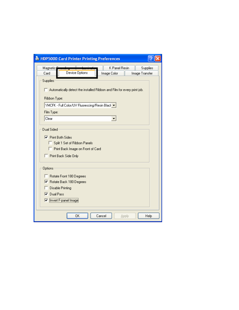 Using the device options tab, Using the device options tab -23 | FARGO electronic HDP5000 User Manual | Page 228 / 401